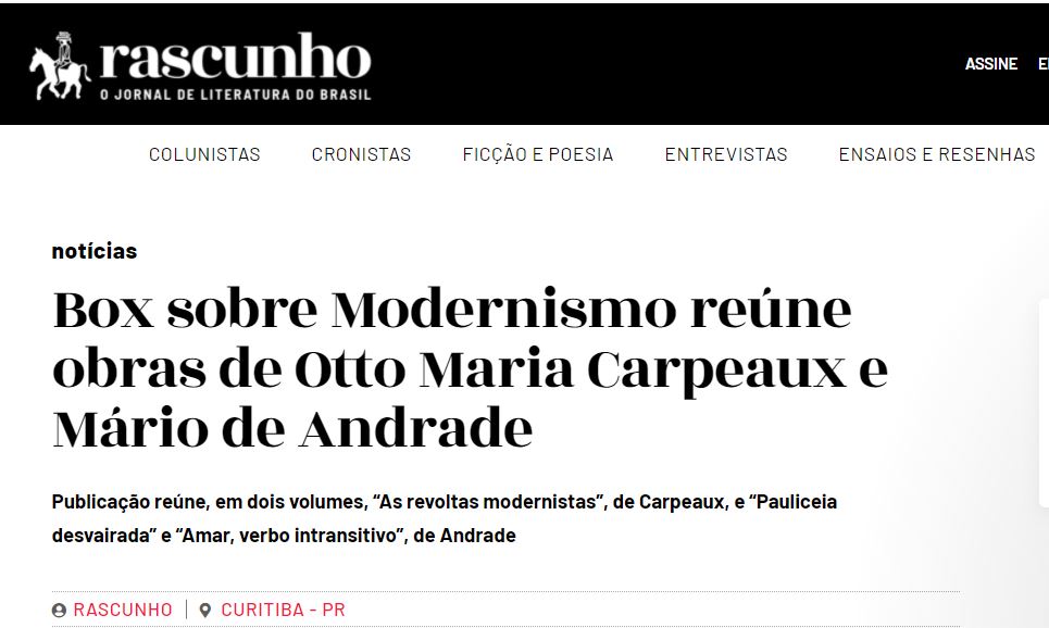 Box Modernismo no Jornal Rascunho