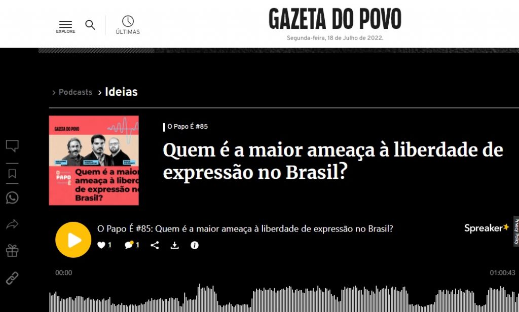 O autor Gustavo Maultasch debate no Podcast do Gazeta do Povo sobre as ameaças a liberdade de expressão no Brasil.