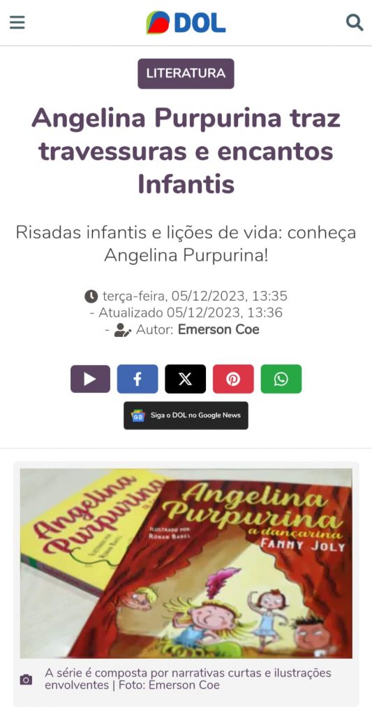 ANGELINA PURPURINA TRAZ TRAVESSURAS E ENCANTOS INFANTIS