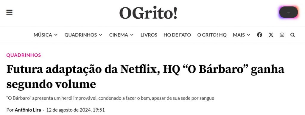 O Grito – Futura adaptação da Netflix, HQ “O Bárbaro” ganha segundo volume